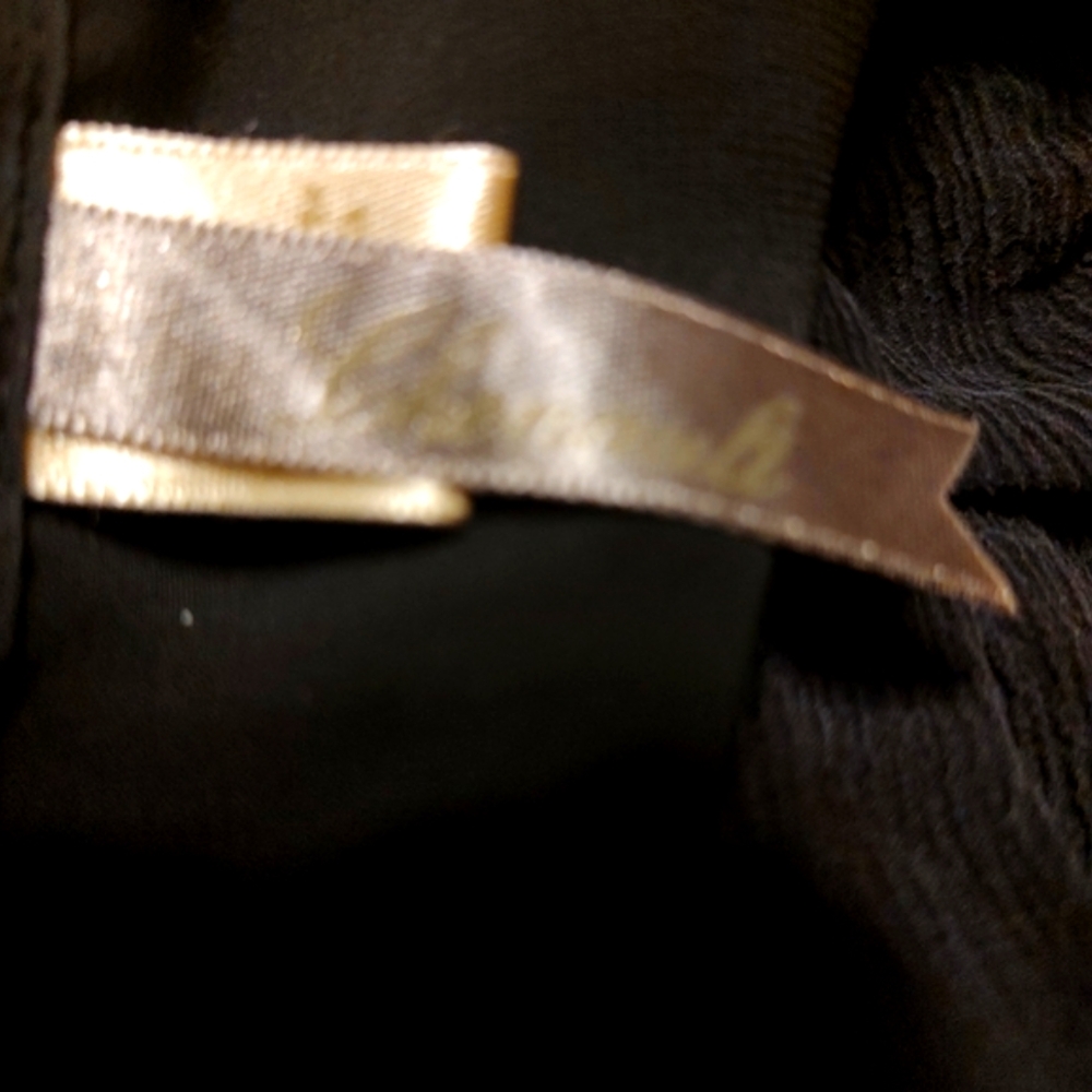🐦⬛🖤🐦⬛ Divine Vintage Genuine Silk Black Sheer Ruffled Bow Blouse Top - 12 - Picture 14 of 16